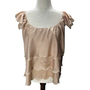 Chelsea Flower Womens Silk Racerback Camisole Beige Scallop Ruffle Trim Size L